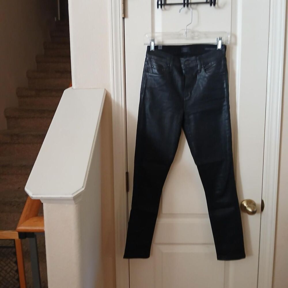 Citizens of Humanity Black Wax Coated Denim Rocket High Rise Skinny Jeans 25
